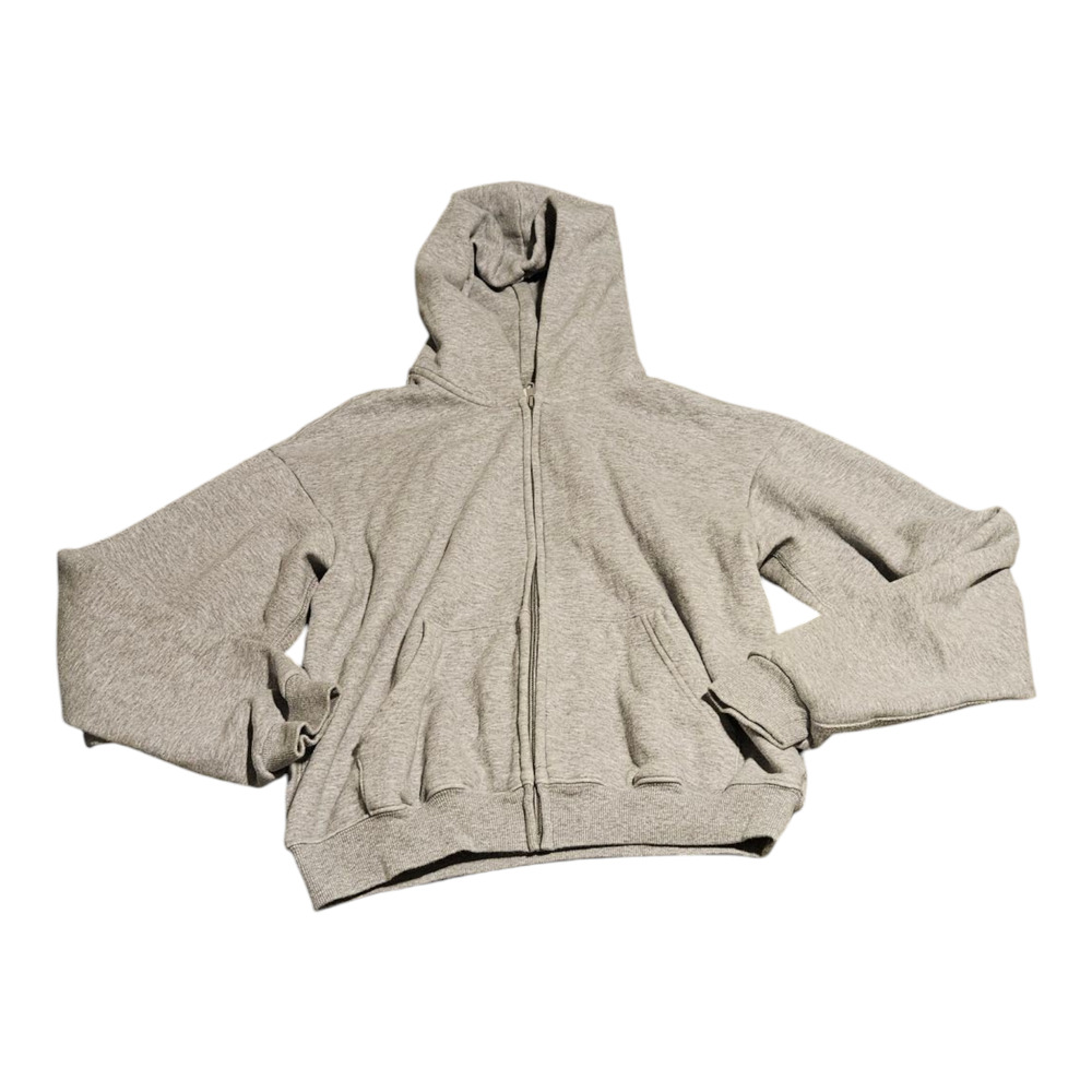 Small Gray Long Sleeve Hooded Full Zip Sweater